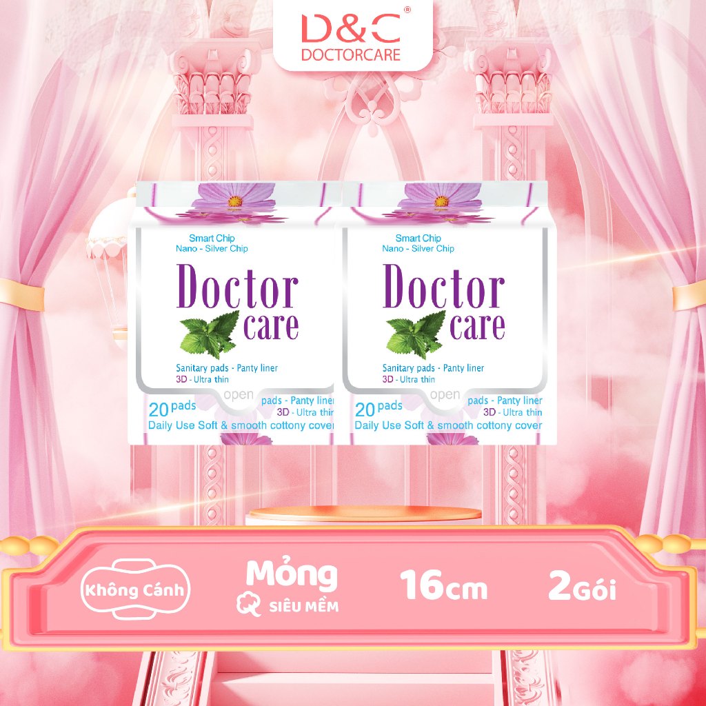 Bộ 2 gói băng vệ sinh thảo dược Doctor Care hàng ngày 16cm hương thơm bạc hà the mát Doctor Care Hà 