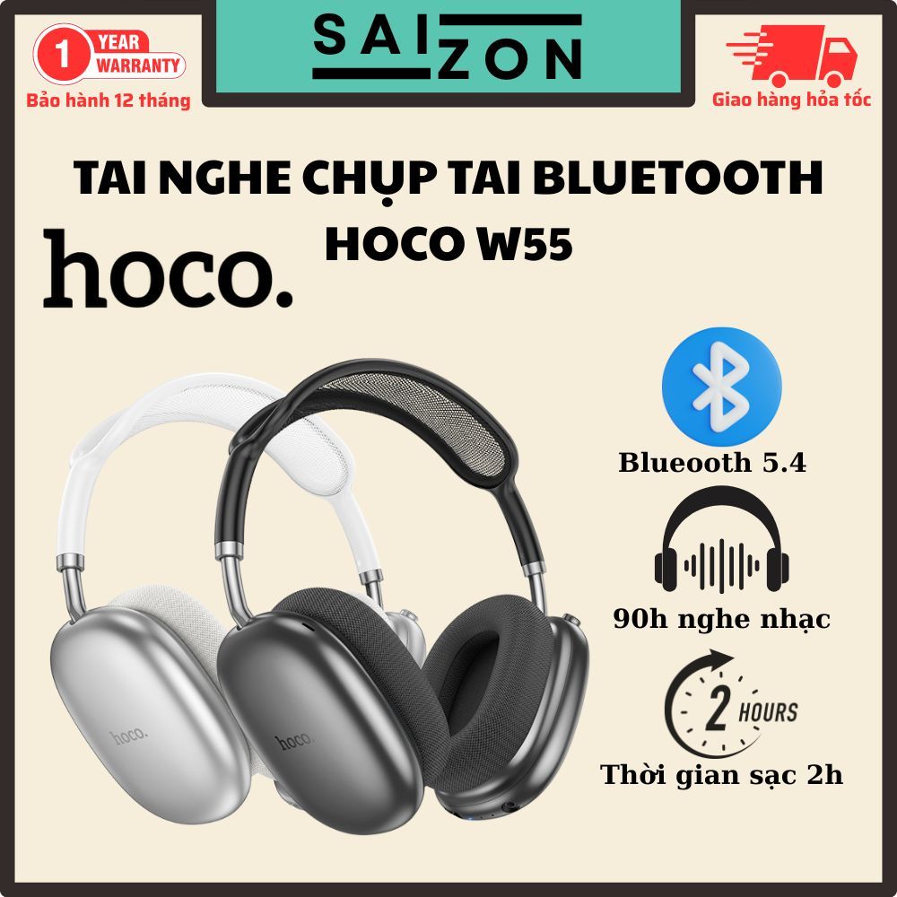 Tai nghe chụp tai bluetooth Hoco W55 - Bluetooth 5.4 -  90h nghe nhạc - Headphone có mic đàm thoại