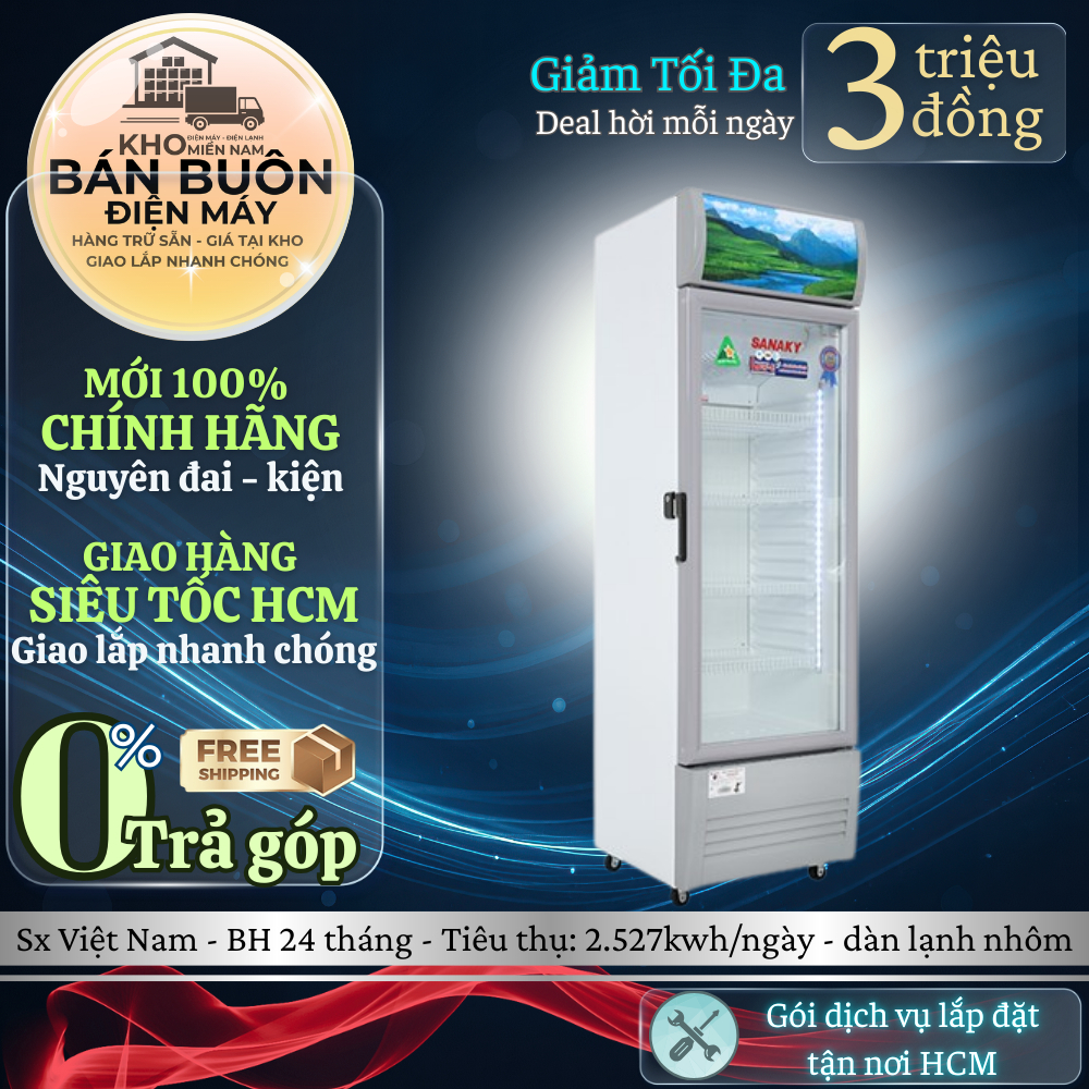 VH-258KL Tủ mát Sanaky – 250L, 1 cánh kính, chống đọng sương, máy nén Panasonic VH-258KL