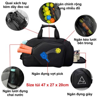 Túi pickleball TROY PICKBAG đựng vợt pickleball, có ngăn đựng giày, size 47x27x20cm, vải chống thấm