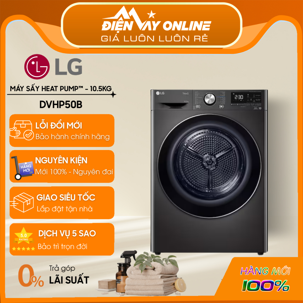 [CHÍNH HÃNG] DVHP50B - Máy Sấy Bơm Nhiệt 10.5 kg LG DVHP50B - Inverter  - Bảo Hành 2 Năm