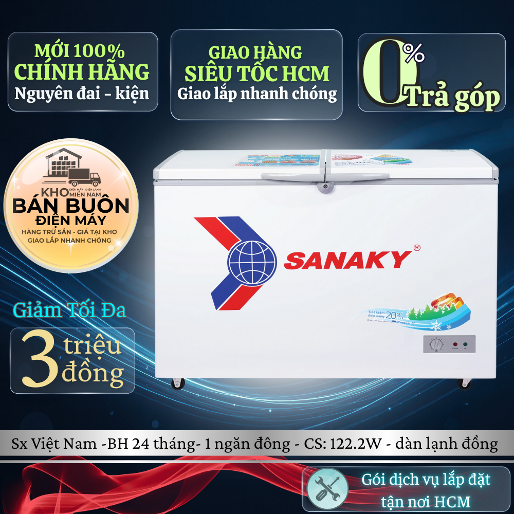 VH-3699A1 Tủ đông Sanaky – 360L, 1 ngăn đông, 2 cánh mở, dàn lạnh đồng VH-3699A1