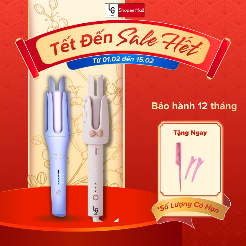 Máy uốn tóc xoăn tự động LIG size 28,32 xoay 360 độ 3 mức nhiệt phủ gốm Ceramic chống hư tổn tóc bảo hành 6 tháng.