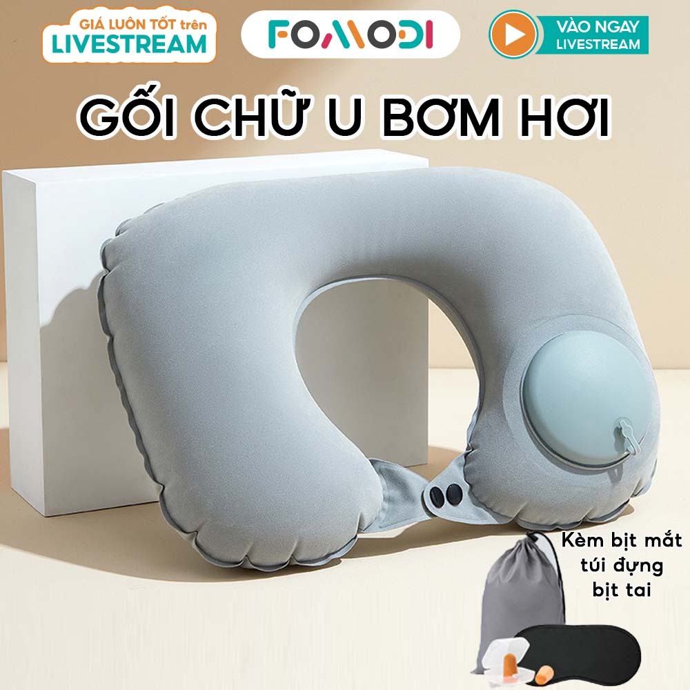 Gối chữ u bơm hơi Fomodi kê cổ du lịch tiện lợi kèm bịt mắt, bịt tai và túi đựng nhỏ gọn