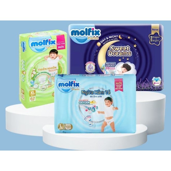 Bỉm Molfix thiên nhiên ngừa hăm đủ size NB/S80/ M76/ L68/ XL62/ XXL56 cho bé