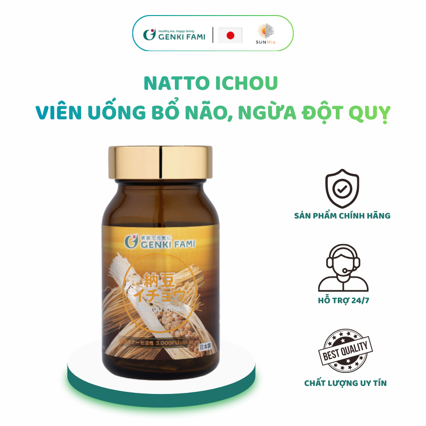Natto Ichou - Viên Uống Phòng Ngừa Đột Quỵ, Bổ Não, Giúp Ngủ Ngon Genki Fami Nhật Bản