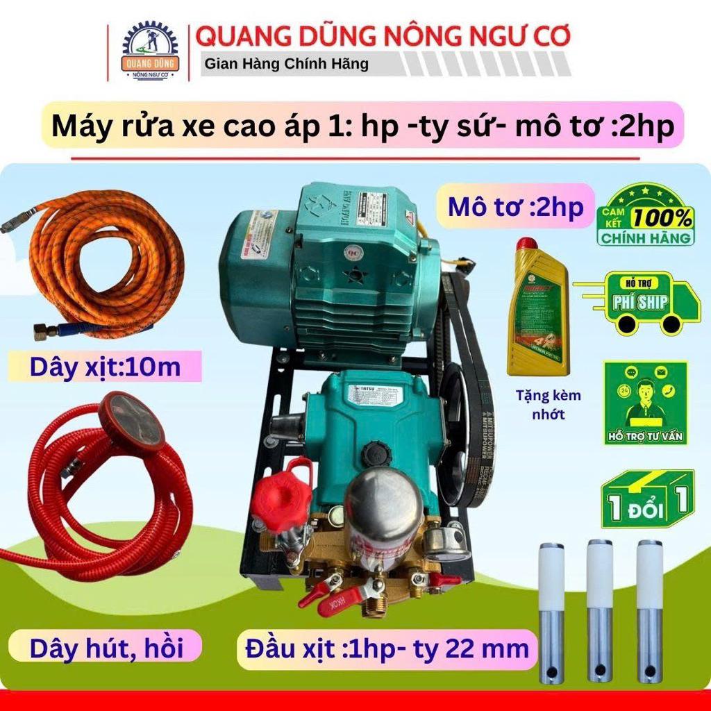 Máy rửa xe cao áp 1hp ty 22mm sứ