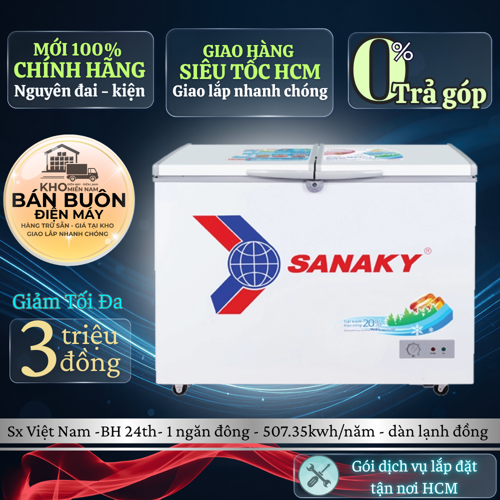 VH-4099A1 Tủ đông Sanaky – 400L, 1 ngăn đông, 2 cánh mở, dàn lạnh đồng | VH4099A1