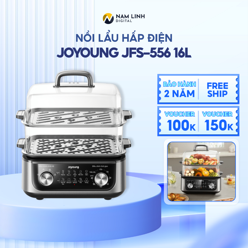 Nồi lẩu hấp điện Joyoung JFS-556 16L - Công suất 1.600W, 3 mức điều chỉnh