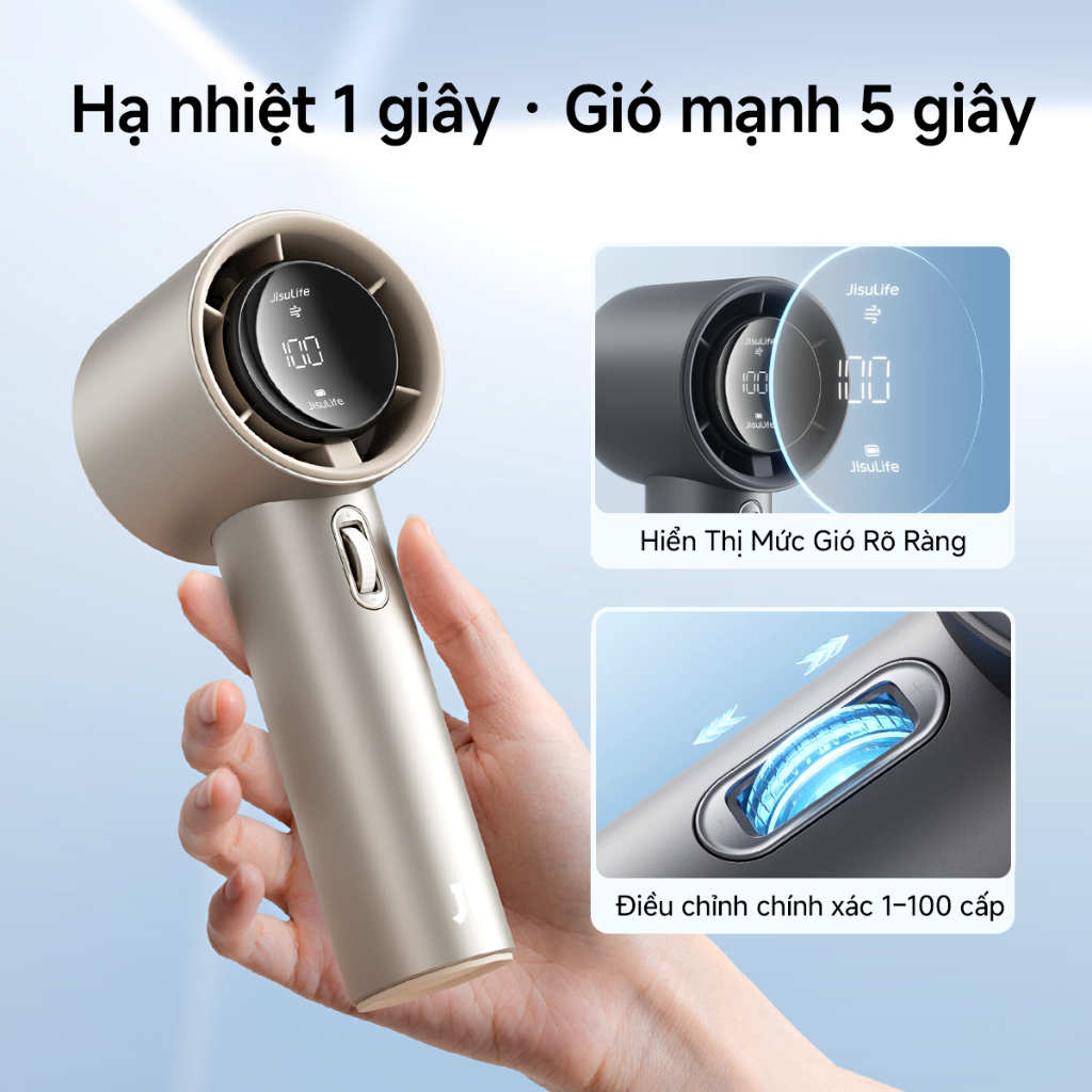 Quạt tay JisuLife Pro1/S siêu nhỏ gọn gió siêu mạnh pin trâu 100 cấp độ điều chỉnh màn hình LED sạc điện để bàn dã ngoại | BigBuy360 - bigbuy360.vn