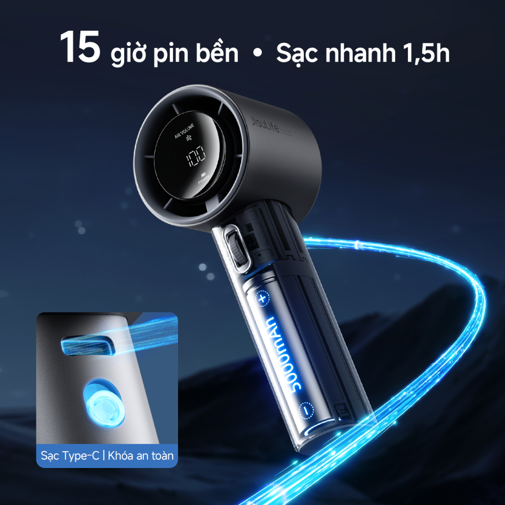 Quạt tay JisuLife Pro1/S siêu nhỏ gọn gió siêu mạnh pin trâu 100 cấp độ điều chỉnh màn hình LED sạc điện để bàn dã ngoại | BigBuy360 - bigbuy360.vn
