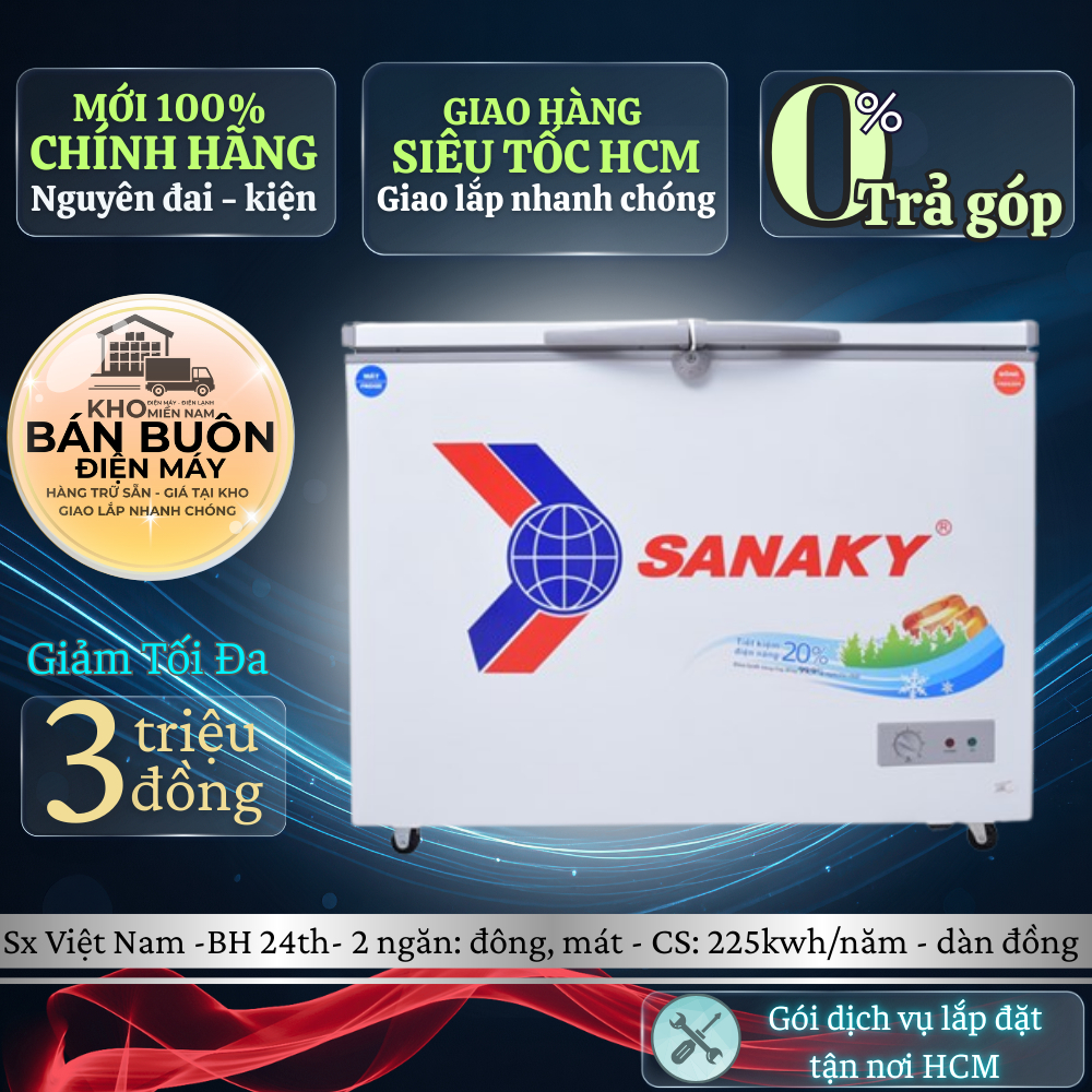 VH-2899W1 Tủ đông – mát Sanaky – 220L, 2 ngăn, dàn lạnh đồng, gas R600a | VH2899W1