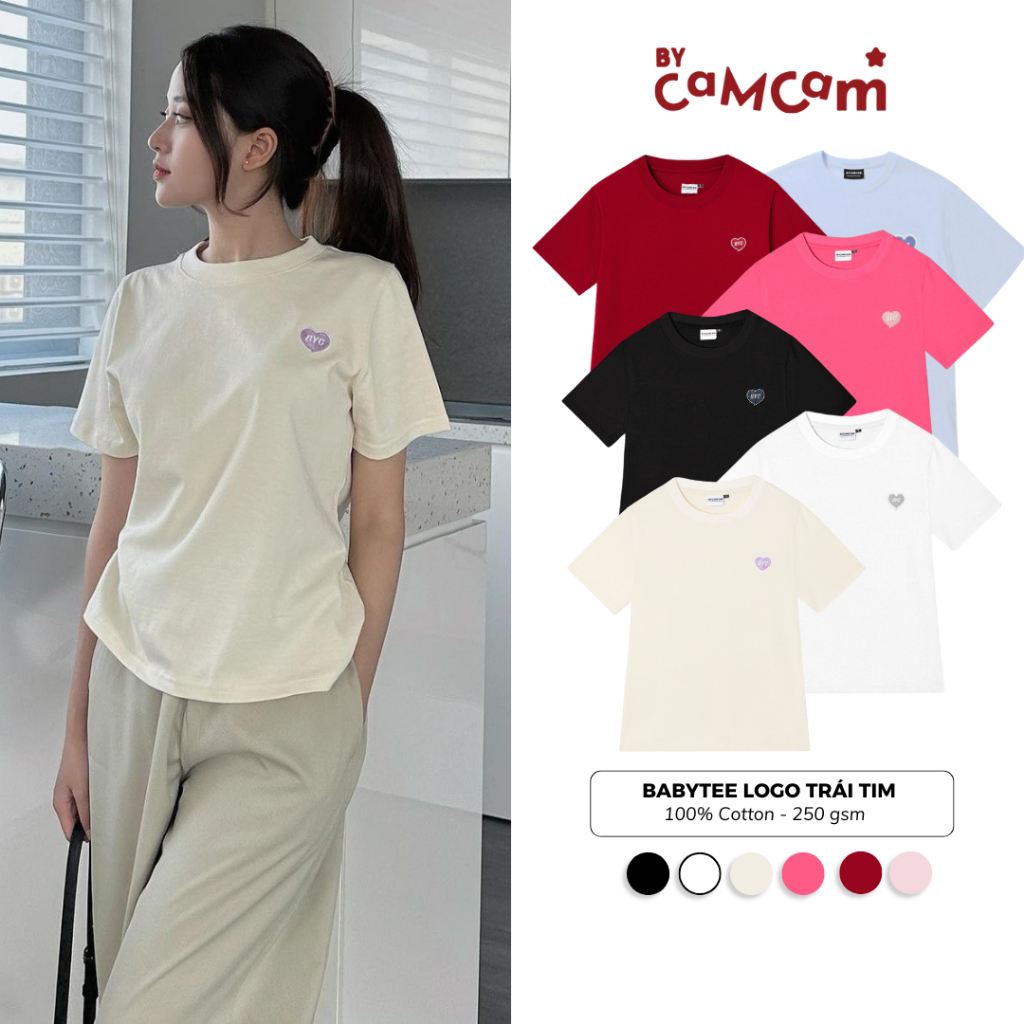 Áo Babytee 𝑩𝒚𝒄𝒂𝒎𝒄𝒂𝒎 Trơn Nhiều Màu Thêu Logo Trái Tim BYC Mẫu Mới ABN004