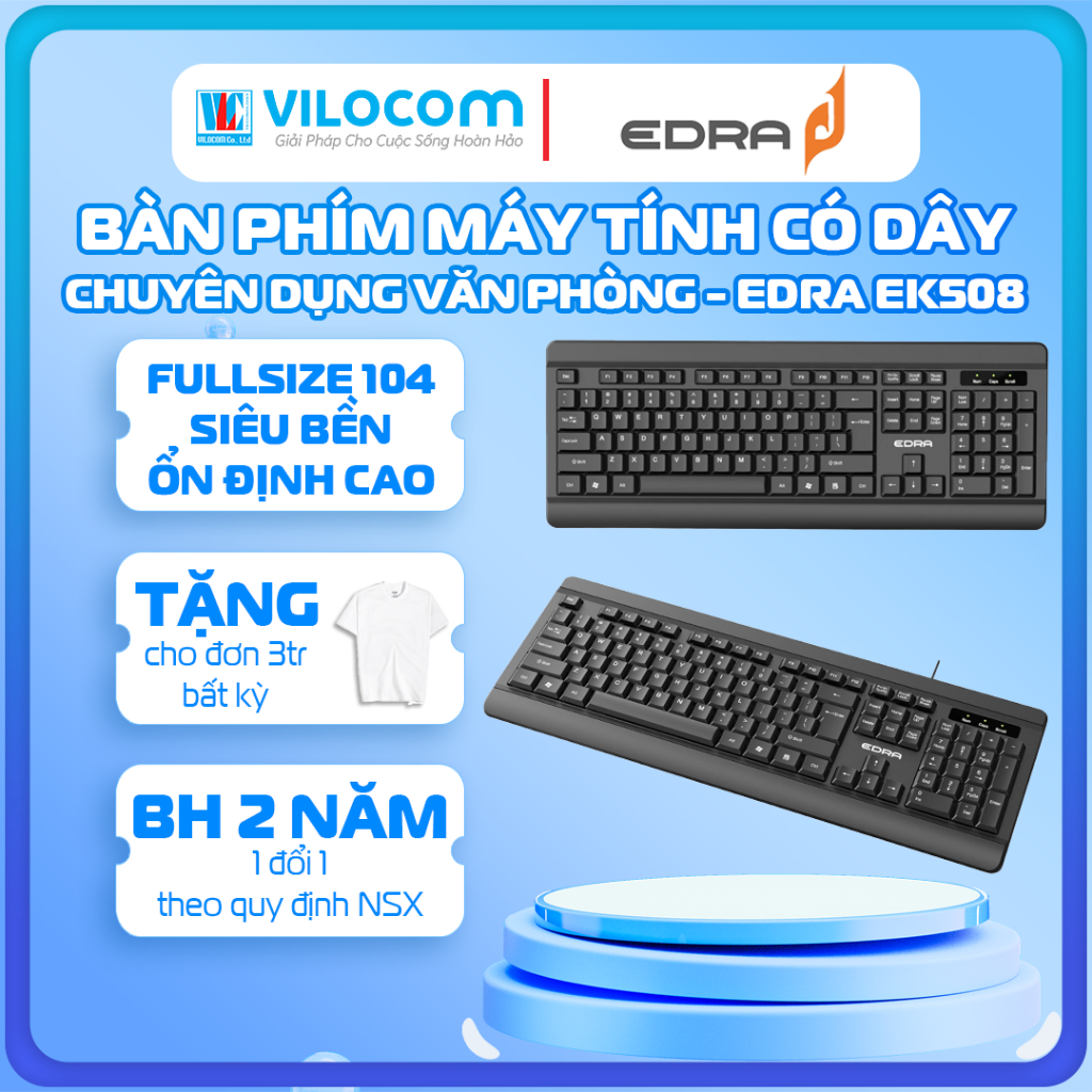 Bàn phím có dây EDRA EK508 chuyên văn phòng cao cấp - Hàng Chính Hãng
