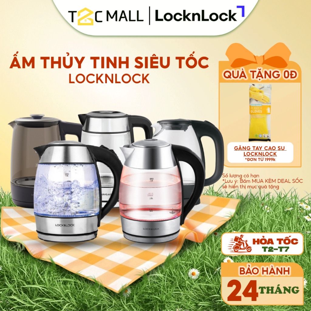 Ấm Thủy Tinh Siêu Tốc LocknLock 1.8L Đèn Màu Theo Mức Nhiệt Lock&Lock EJK341 - T2Cmall