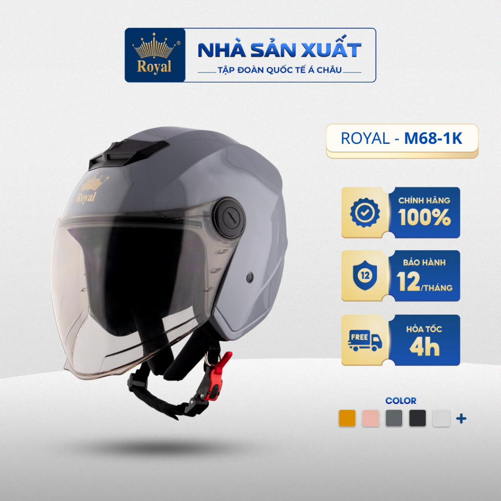 Mũ Bảo Hiểm 3/4 Royal M68 (1 Kính) Chính Hãng, Royal Helmet Kính Âm Đi Phượt