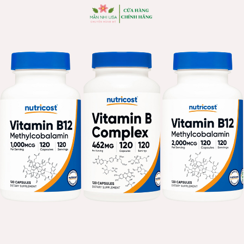 Nutricost Vitamin B12 Methylcobalamin - 1000mcg 2000mcg - plus B complex hàng Mỹ 120 viên.