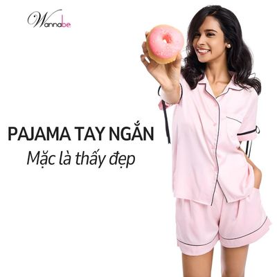 Bộ pijama lụa latin cao cấp WANNABE đồ ngủ mặc nhà tay ngắn thắt nơ ống tay phong cách coquette