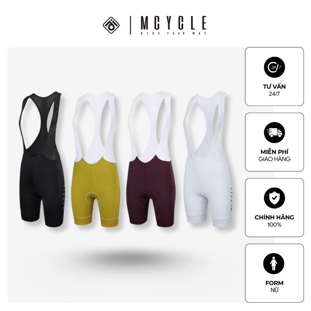 Quần ngắn đạp xe nữ có dây yếm MK031W Mcycle, Chính hãng, đệm của bỉ