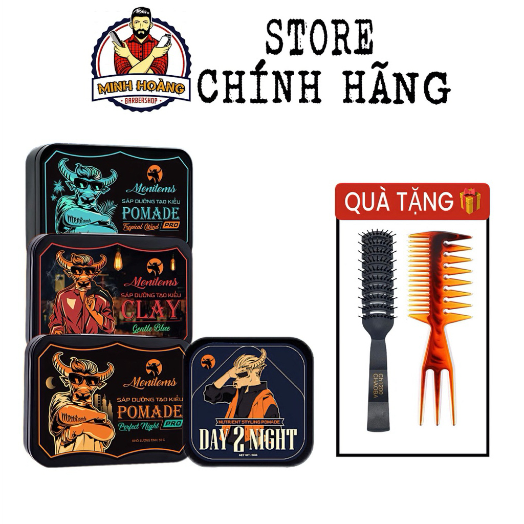 Sáp vuốt tóc Menitems Nutrient Styling Pomade, Clay, Tropical Wind, Perfect Night, Gentle Blue