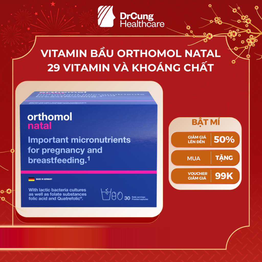 Vitamin Tổng Hợp Orthomol Natal - Bổ Sung Sắt, Acid Folic, Canxi, Lợi Khuẩn, DHA, EPA, Vitamin Bầu, 