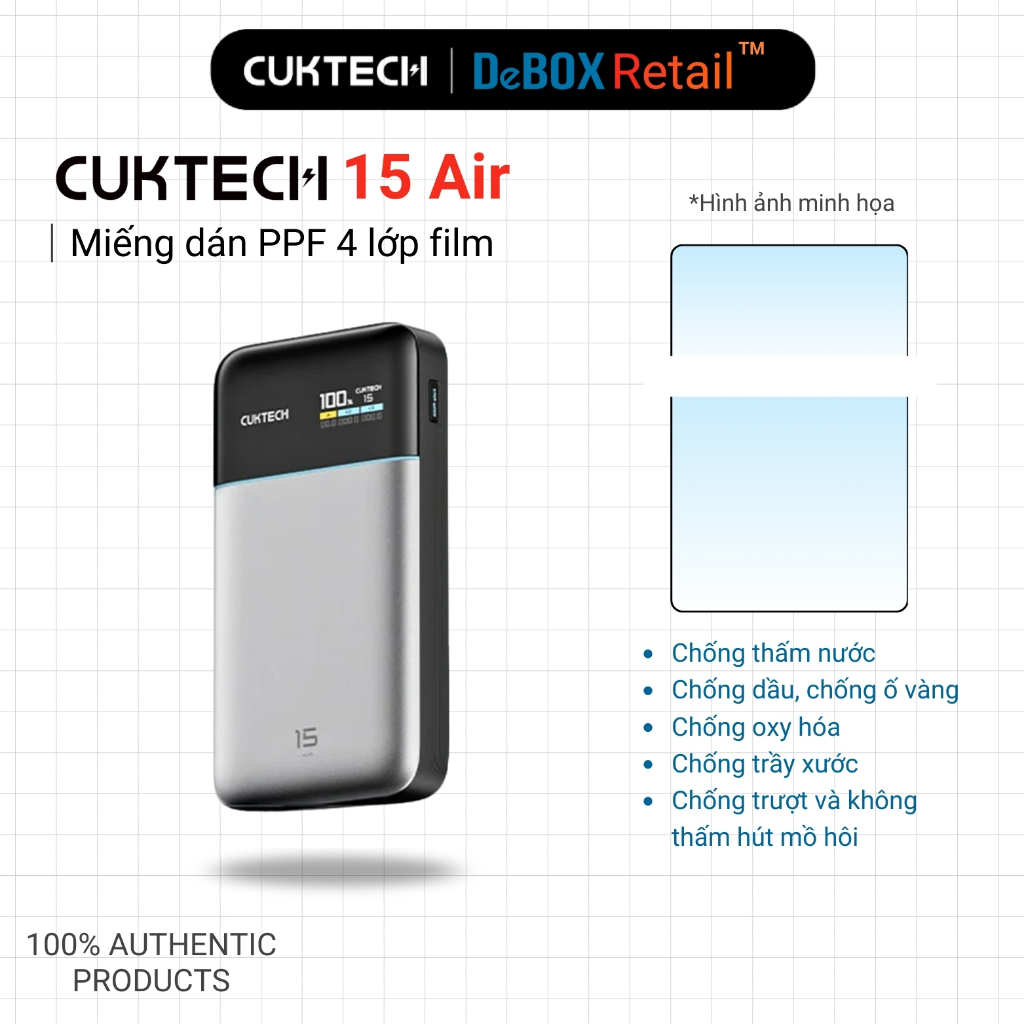 Miếng dán film PPF 4 lớp dành cho Sạc Dự Phòng CUKTECH 15 Air PB150s chống trầy xước, chống trượt, c