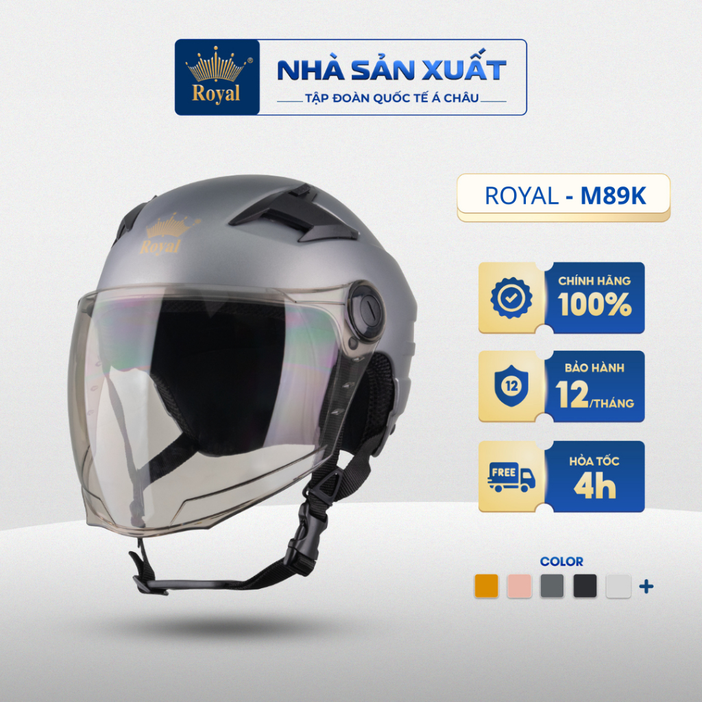 Nón Bảo Hiểm 1/2 Có Kính Royal M89K Phiên Bản Kính Dài Che Phủ Tối Ưu Có Lỗ Thông Gió