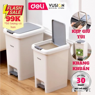 Thùng rác đạp chân hình chữ nhật 10,15L Deli Thùng rác có nắp đậy chống mùi sọt rác để phòng khách phòng ngủ