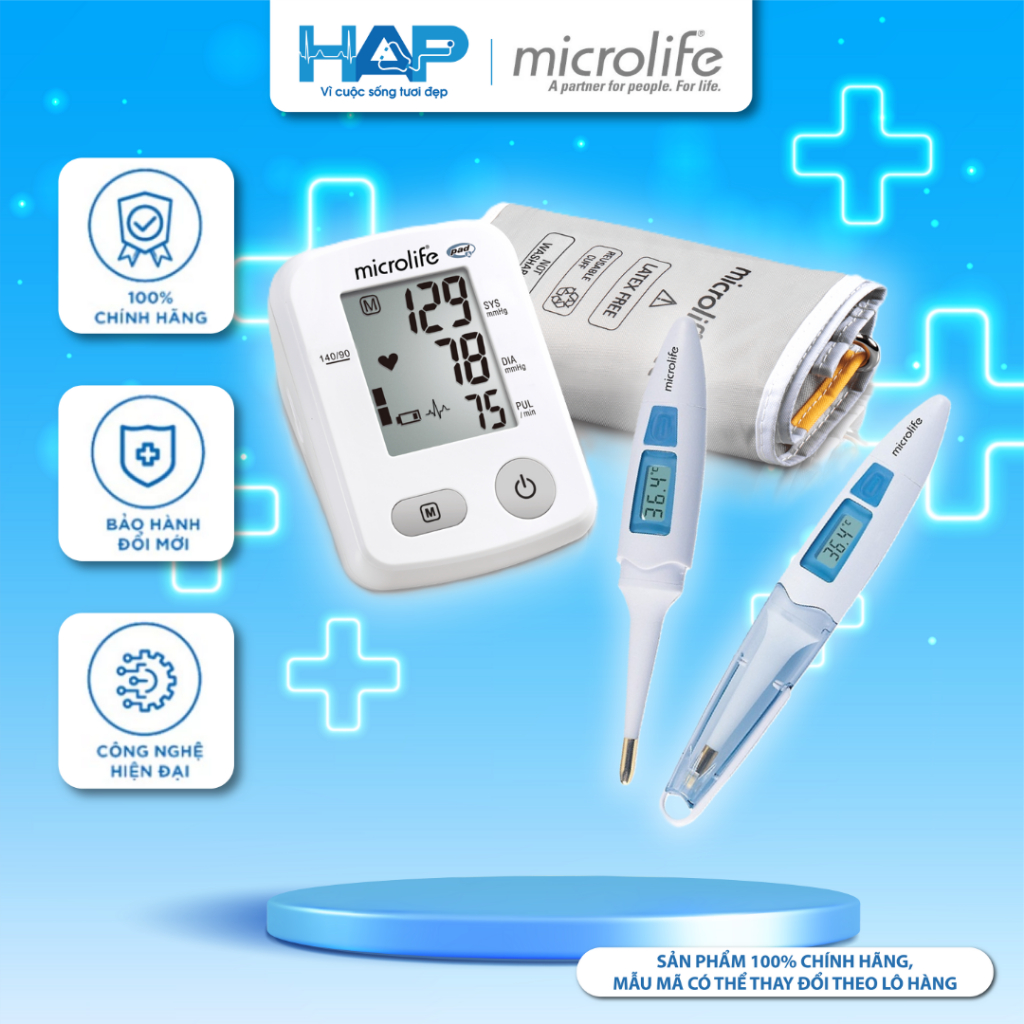 COMBO SỨC KHOẺ Máy Đo Huyết Áp Bắp Tay Microlife BP A2 Classic + Nhiệt kế điện tử Microlife MT200