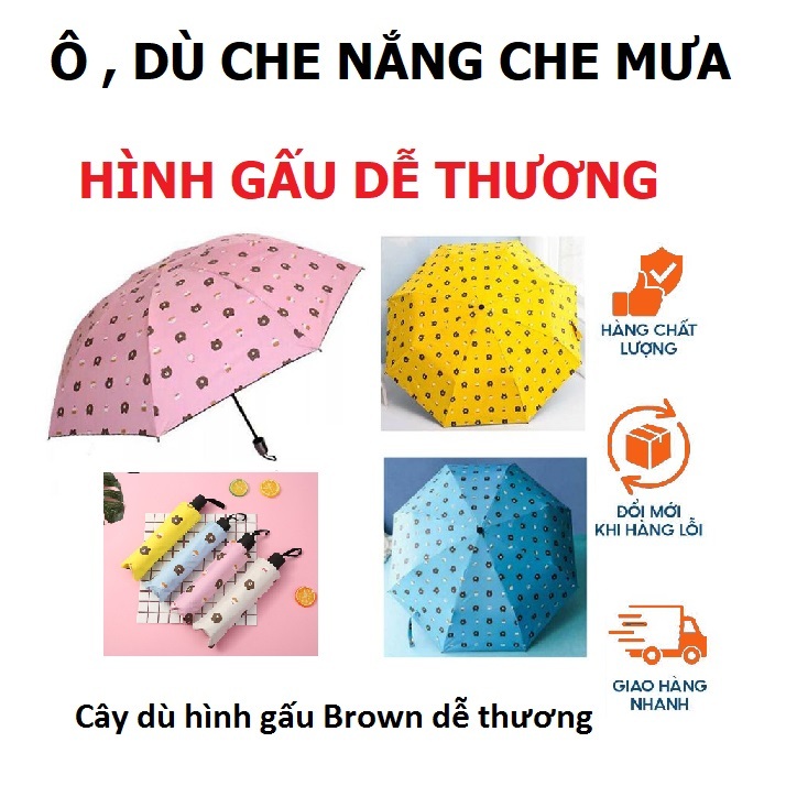 Cây dù hình gấu Brown dễ thương gấp gọn có thể mang đi chơi, đi làm, hay đi du lịch tránh nắng