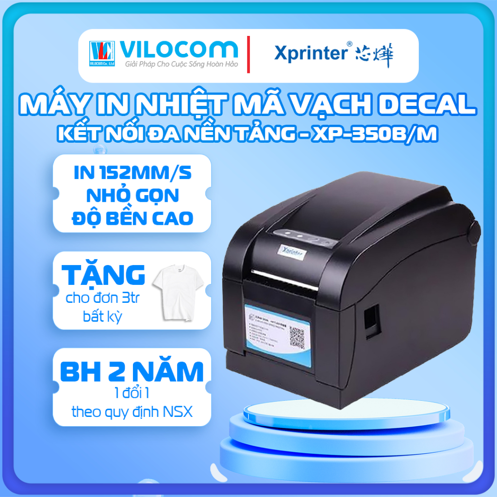 Máy in mã vạch tem nhãn decal đơn hàng thương mại XPrinter XP-350BM và XP-350B - Hàng Chính Hãng