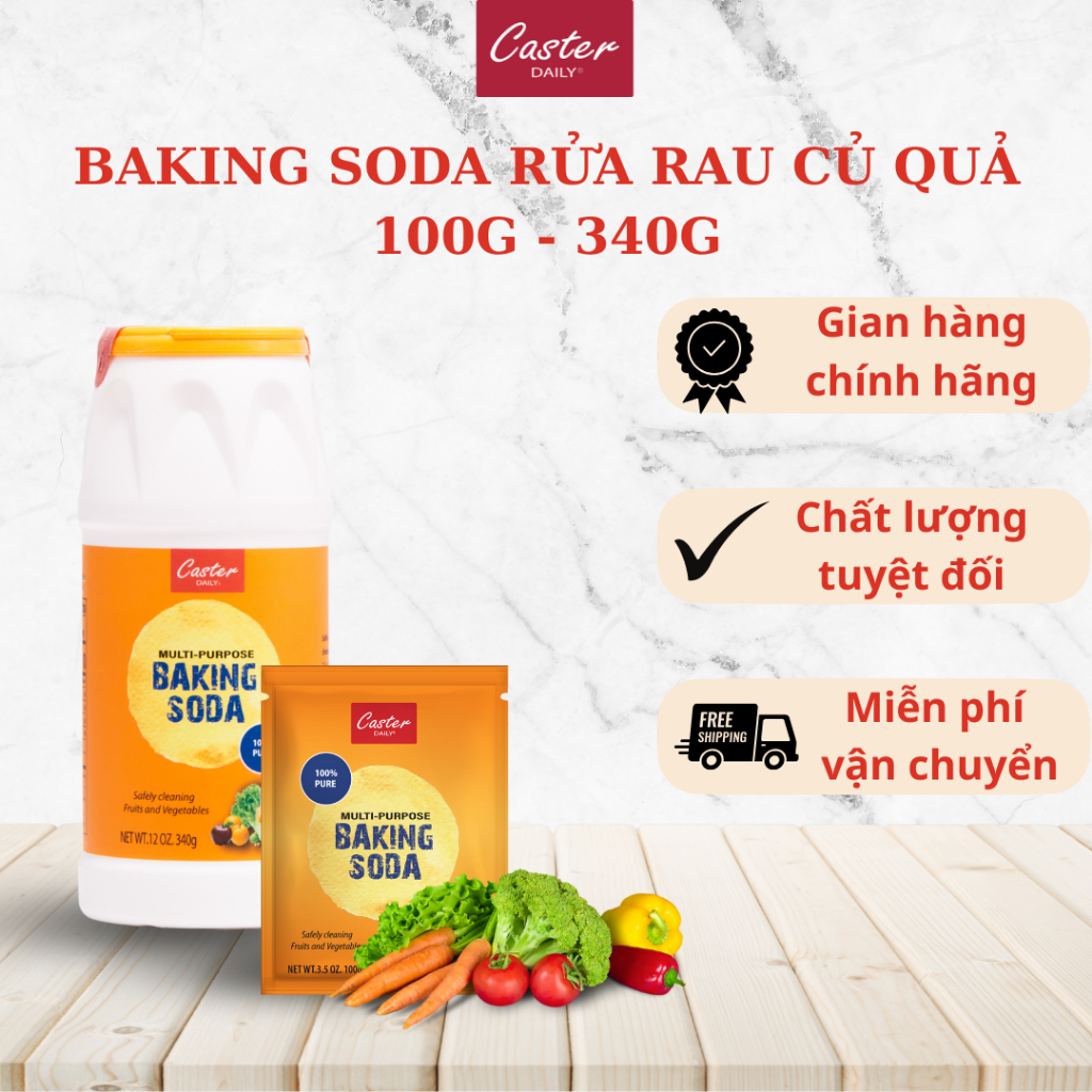 BAKING SODA RỬA RAU CỦ QUẢ THƯƠNG HIỆU CASTER DAILY TRỌNG LƯỢNG 100G - 340G