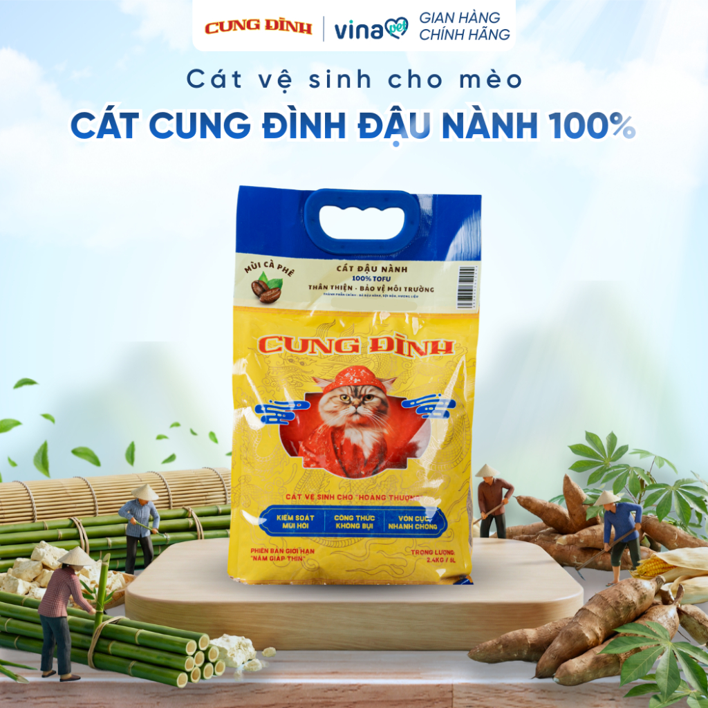 Cát vệ sinh cho mèo Cung Đình Vinapet đậu nành xả toilet siêu vón cục khử mùi ít bụi 6L /2