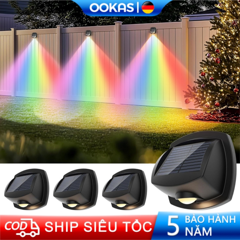 OOKAS Đèn tường năng lượng mặt trời ngoài trời mới, Đèn LED bảy màu, Sạc năng lượng mặt trời