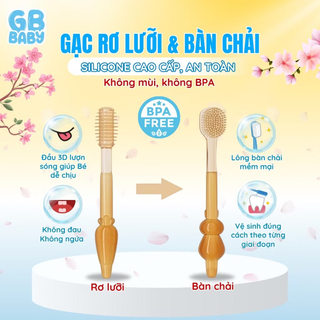 Set rơ lưỡi bàn chải silicon GB Baby cho bé từ 0m+