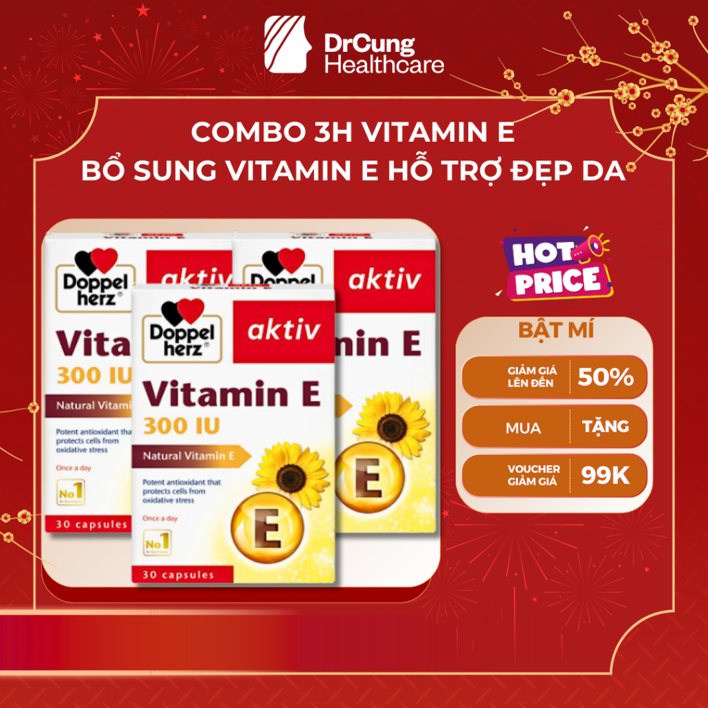 [COMBO 3 HỘP] Aktiv Vitamin E Doppelherz - Viên Uống Bổ Sung Vitamin E Hỗ trợ làn da khỏe mạnh