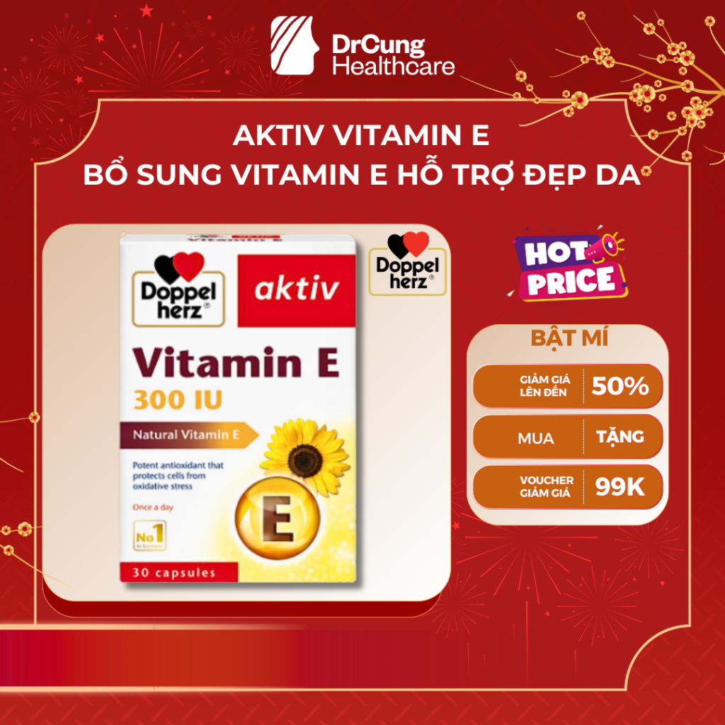 Aktiv Vitamin E Doppelherz - Viên Uống Bổ Sung Vitamin E Hỗ trợ làn da khỏe mạnh và hỗ trợ làm chậm 