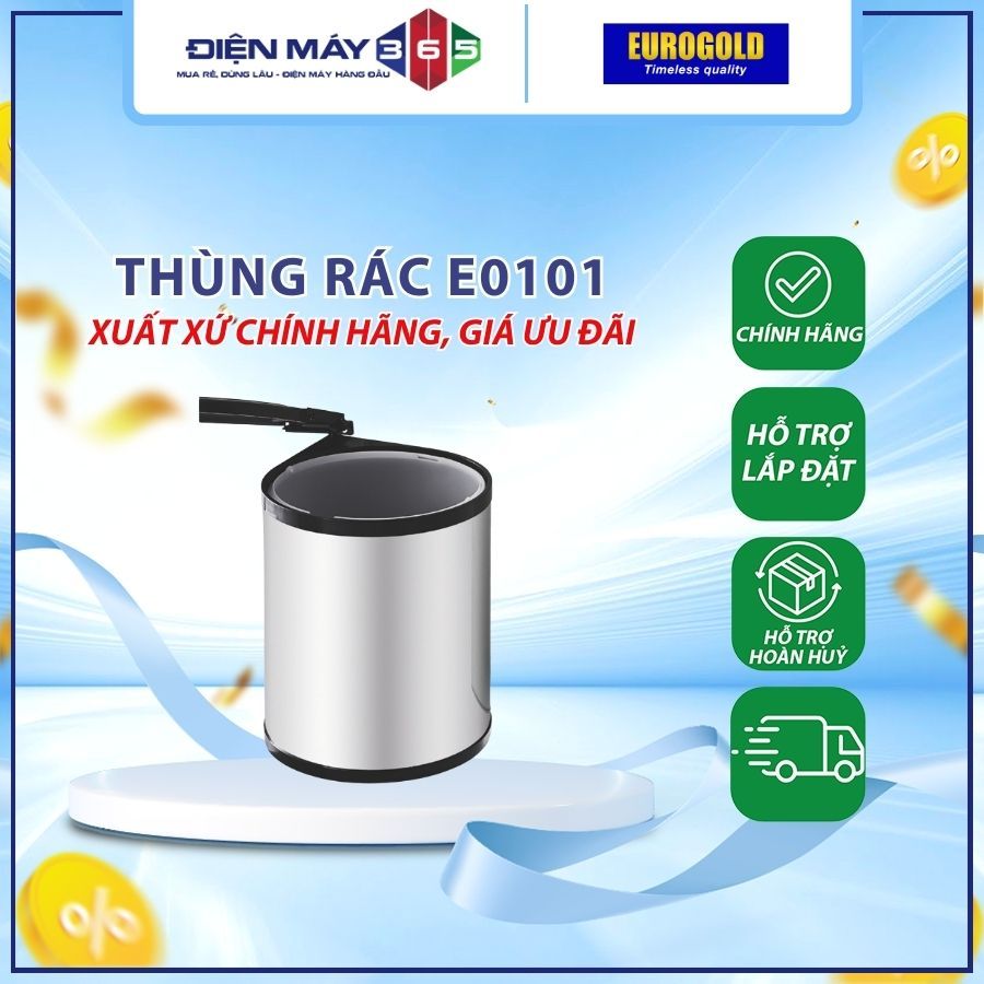 Thùng rác tròn gắn cánh 8L màu ghi Eurogold E0101