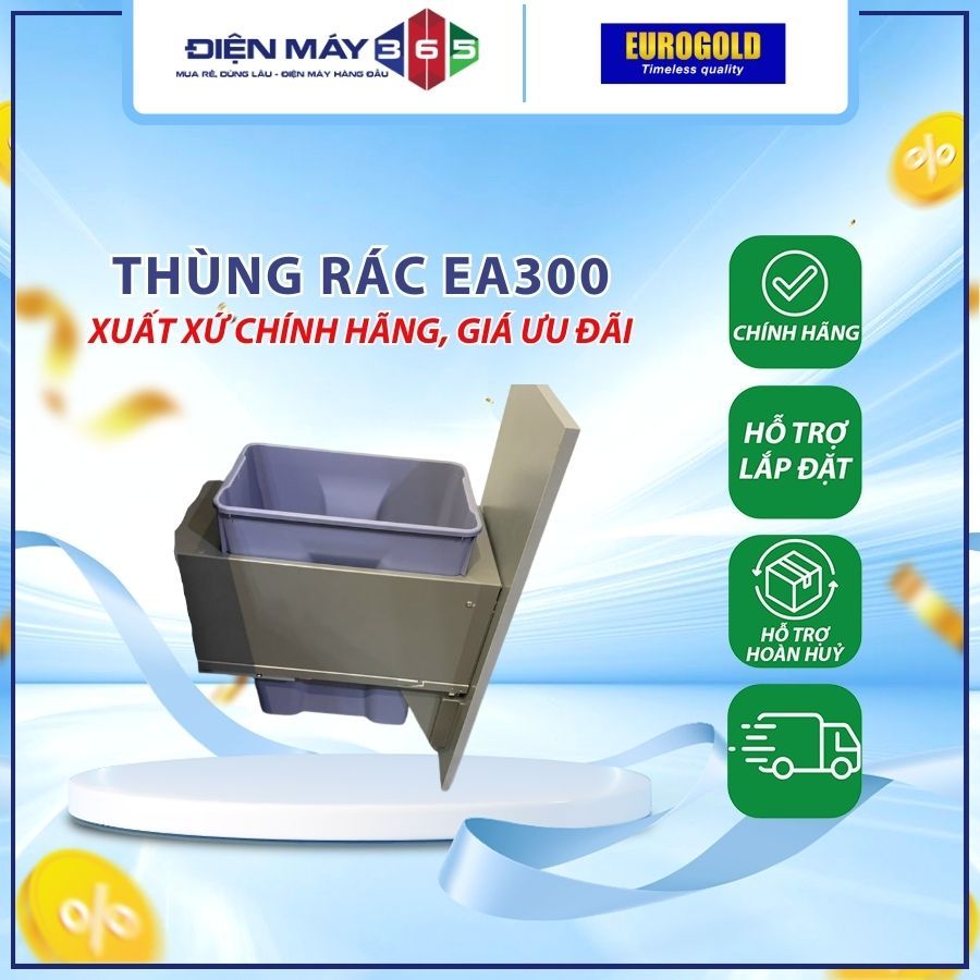 Thùng rác đơn âm tủ Ray hộp giảm chấn cao cấp Eurogold EA300/EA400