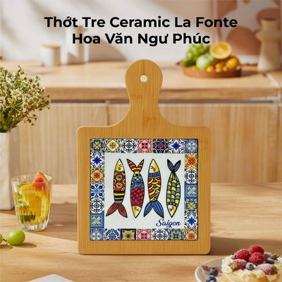 Thớt Tre Ceramic La Fonte Hoa Văn Ngư Phúc 18.5cm x 28.5cm - THOT00000383