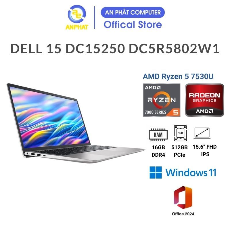 Laptop Dell 15 DC15255 DC5R5802W1 (Ryzen 5 7530U)