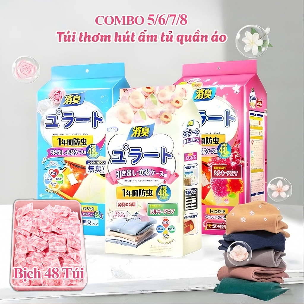 Bịch 48 Túi Thơm Long Não Hương Hoa Tự Nhiên - Khử Mùi, Chống Ẩm Mốc Tủ Áo & Tủ Giày, Đuổi Côn Trùng Hiệu Quả