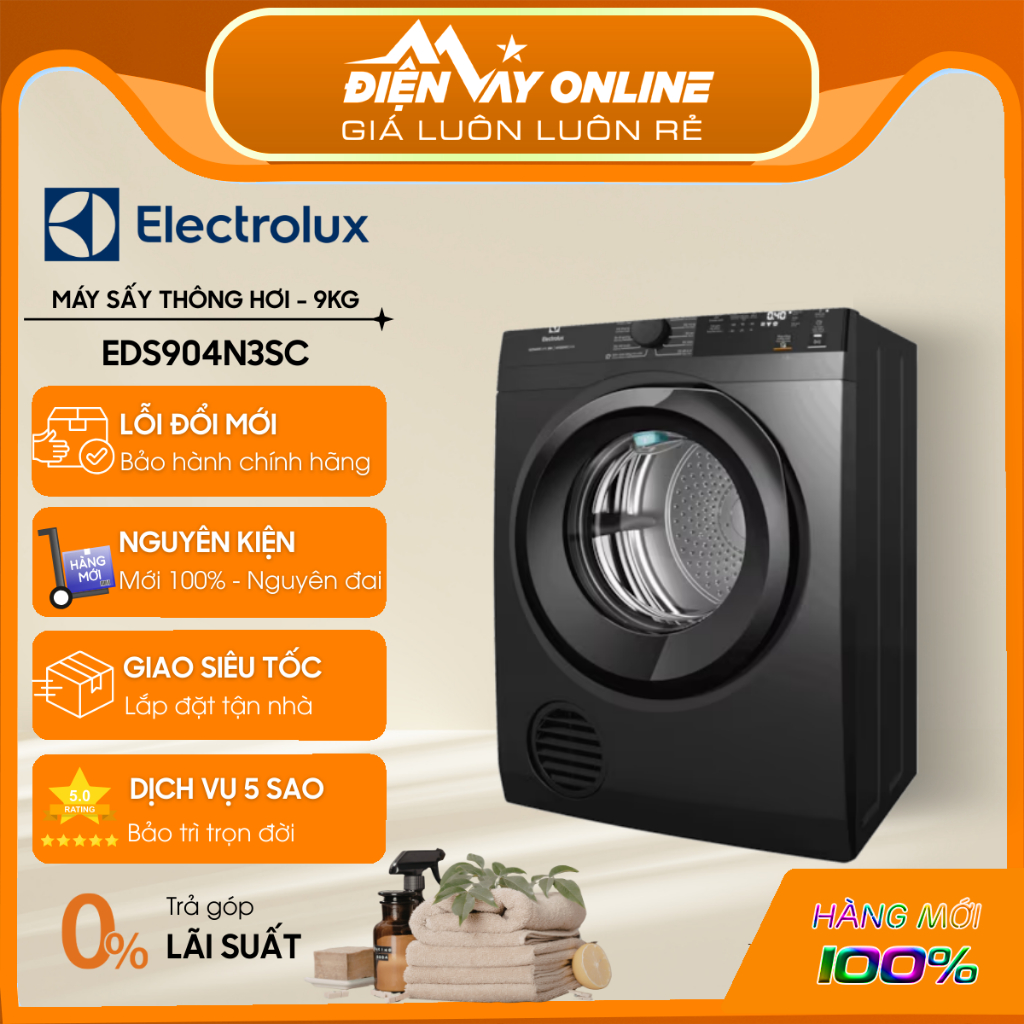 [HỖ TRỢ LẮP ĐẶT] Máy Sấy Thông Hơi 9 Kg Electrolux EDS904N3SC/ EDV904N3SC - Bảo Hành Chính Hãng