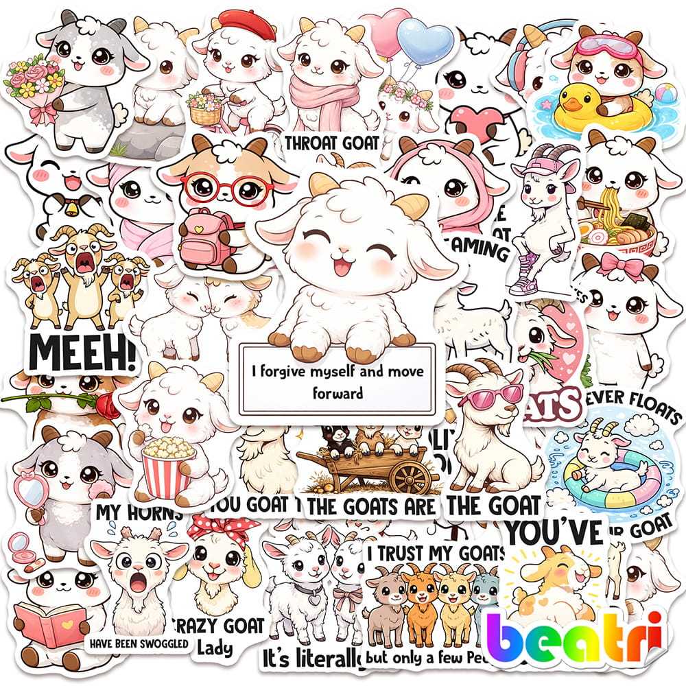 Bộ 50 Sticker Con Dê Dễ Thương Chống Nước, Nhãn Dán Dê Con - Goat Trang Trí, Quà Tặng Cho Bé