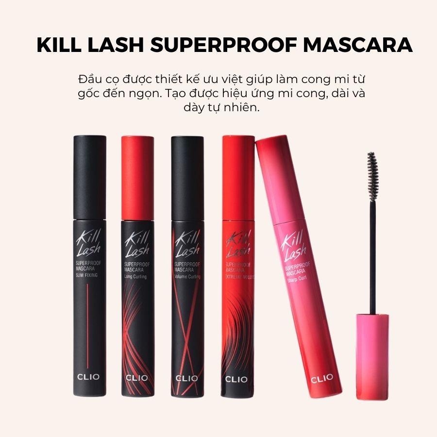 Chuốt mi CLIO kill lash Super proof mascara - Mascara Làm Cong Mi, Chống Trôi Clio Kill Lash Superpr