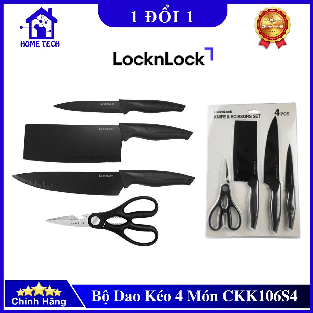 Bộ dao kéo 4 món LocknLock CKK106S4 thép không gỉ phủ lớp chống dính