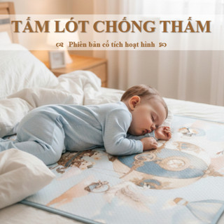 Tấm lót chống thấm vải cotton mềm phiên bản cổ tích, Tấm lót trải giường nôi cũi dành cho bé