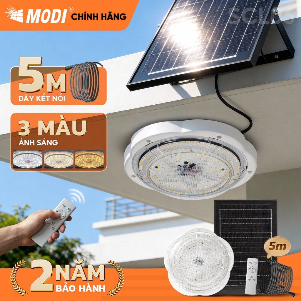 Đèn Ốp Trần Năng Lượng Mặt Trời MODI SOLAR, Đèn Led Ốp Trần 3 Màu Ánh Sáng, Điều Khiển Từ Xa
