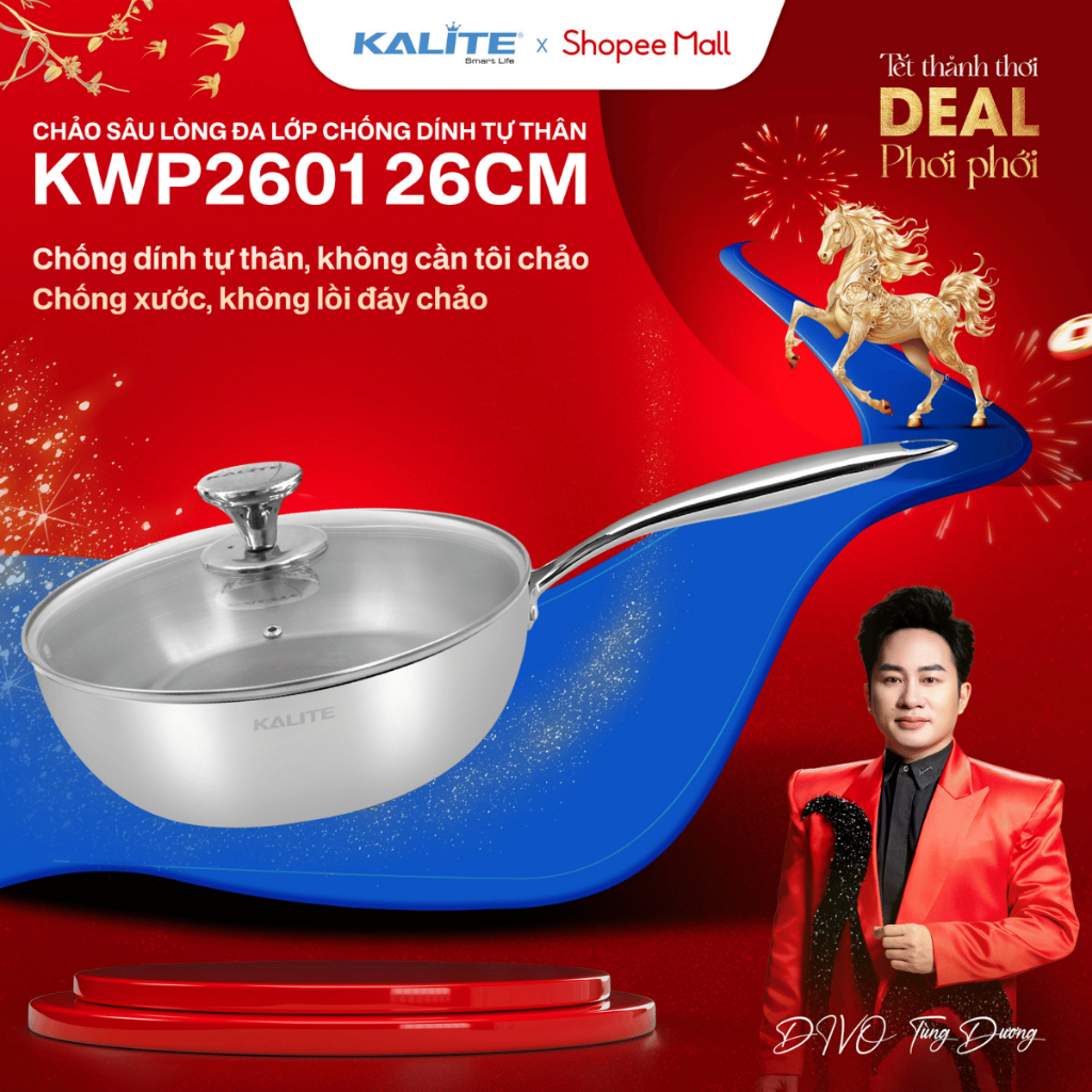 Chảo INOX 304 Lòng Sâu Kalite KWP2601 26CM | Chảo Chống Dính Tự Thân Chống Xước Dùng Mọi Loại Bếp, k