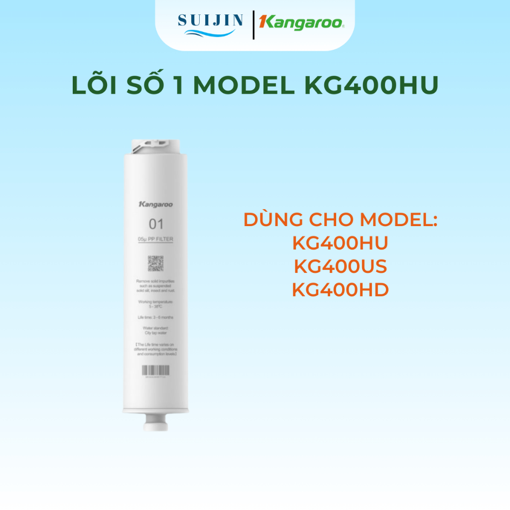 Lõi số 1 Kangaroo KG400 loại bỏ các cặn bẩn lớn hơn 5micron dành cho model máy KG400HU, KG400US, KG4